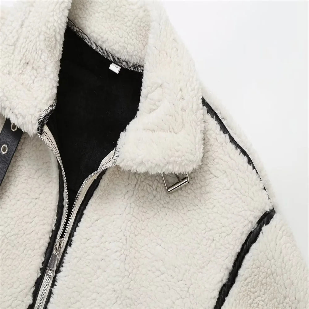 Contrast Fur Lamb Wool Jacket