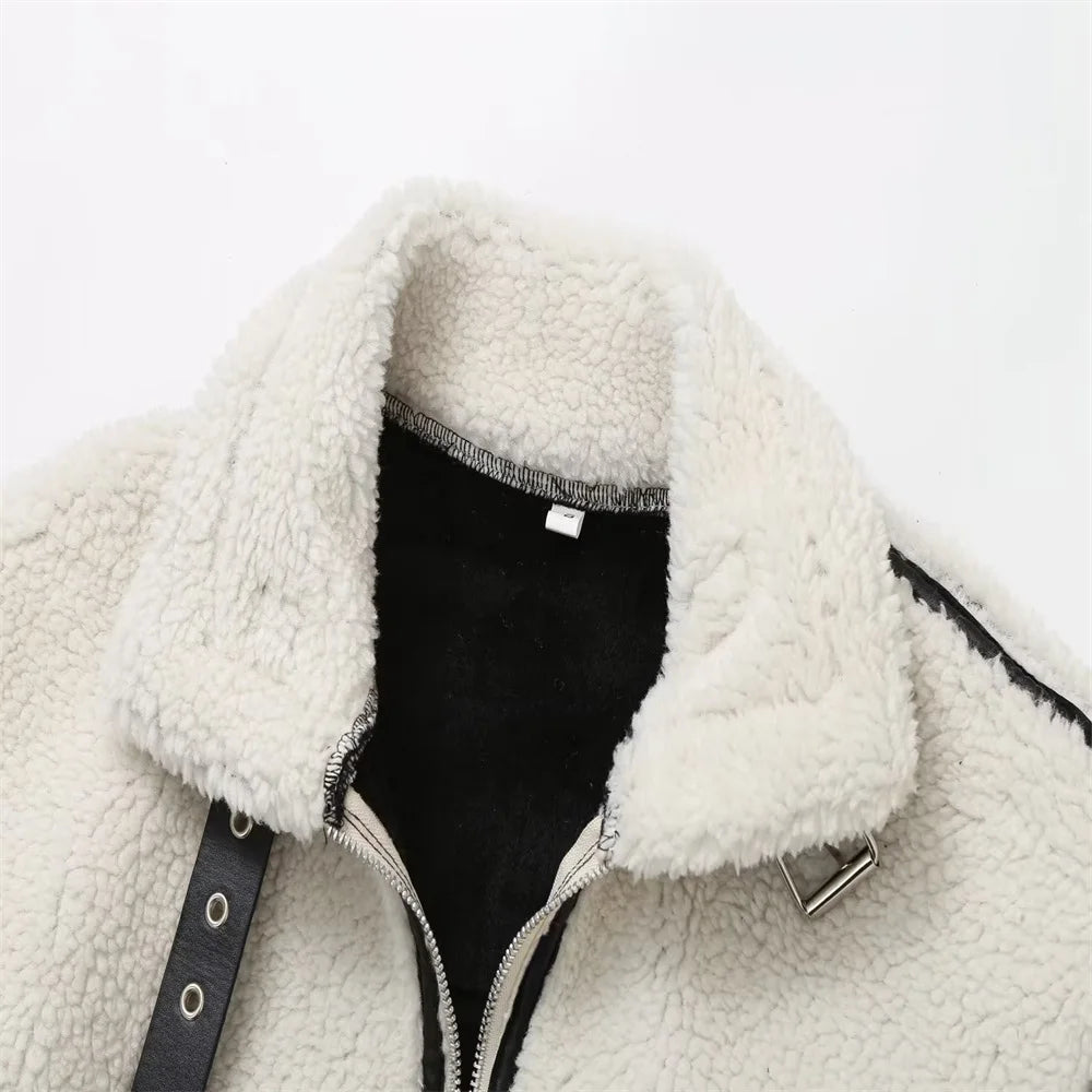 Contrast Fur Lamb Wool Jacket