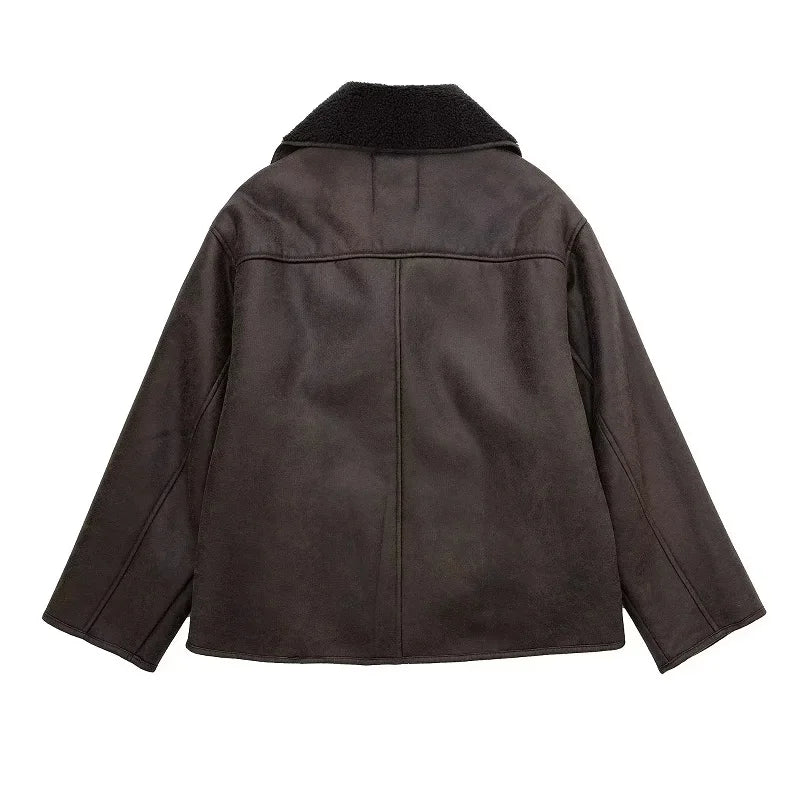 Faux Leather Wool Blend Jacket