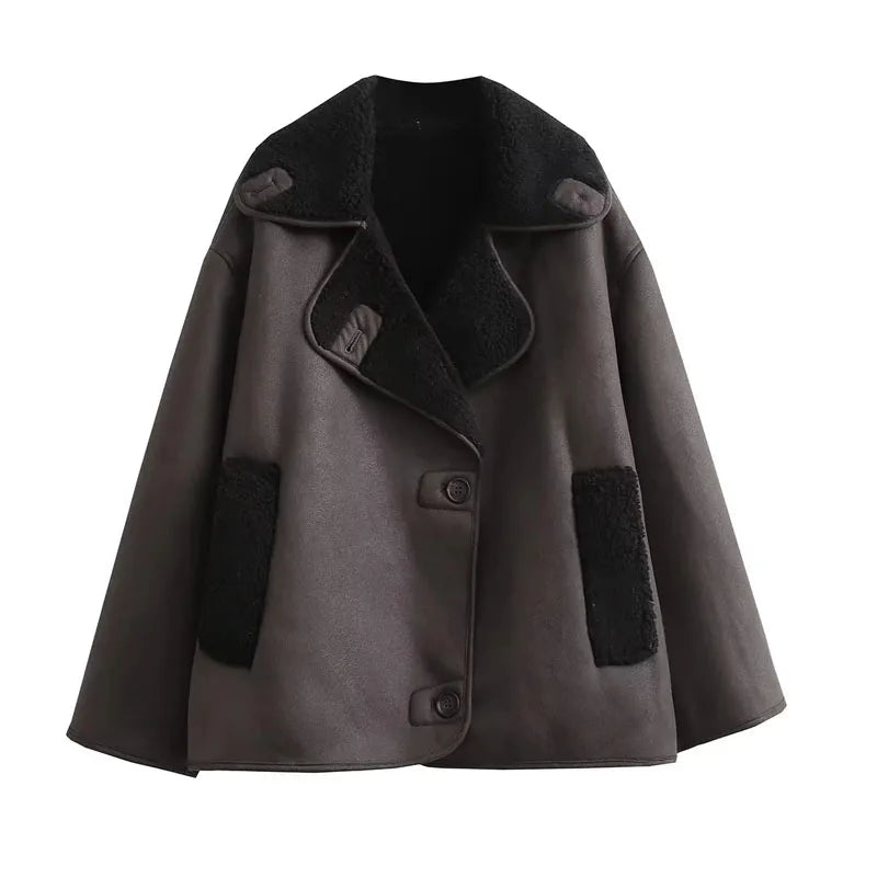 Faux Leather Wool Blend Jacket