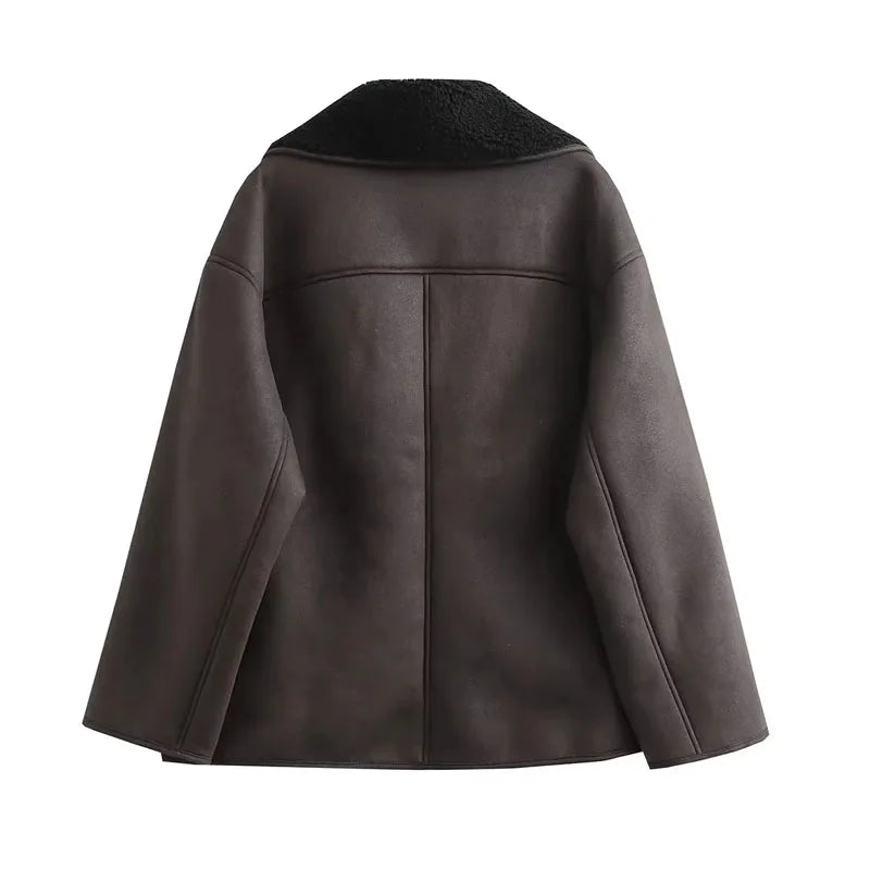 Faux Leather Wool Blend Jacket