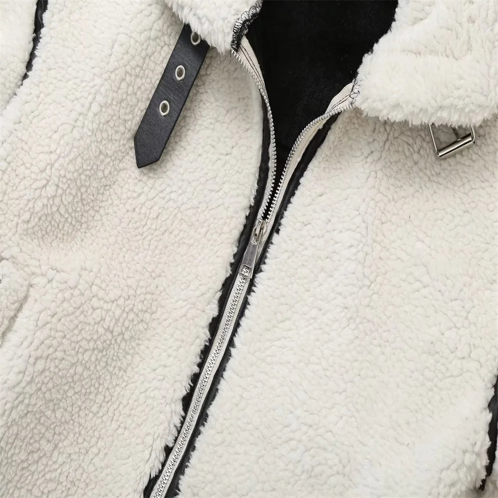 Contrast Fur Lamb Wool Jacket