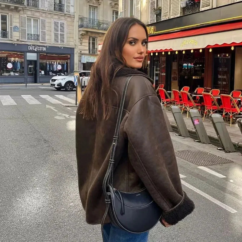 Faux Leather Wool Blend Jacket