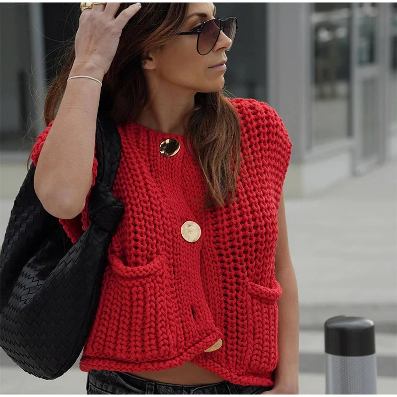 Emerald Knit Buttoned Vest